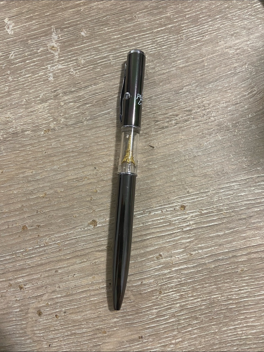 Paris Black & Gold Ballpoint Pen with Gold Toned Eiffel Tower Figure Midsection